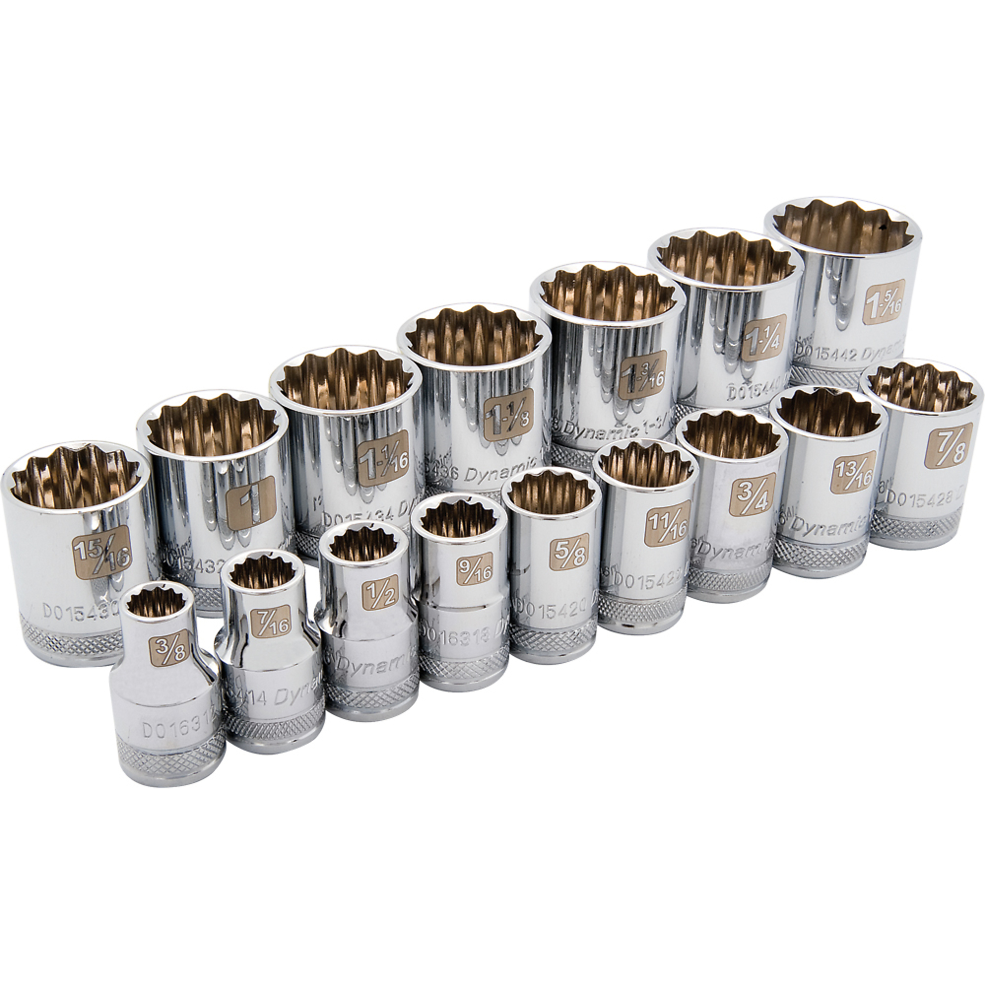 Dynamic Tools, 1/2in. 12 Point Standard SAE Socket Set, Measurement Standard Standard (SAE), Pieces (qty.) 16 Socket Set Type 1/2in. Drive Sets, Model# D018002